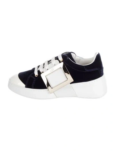 Pre-owned Roger Vivier Leather Leather Trim Embellishment Sneakers W/ Tags In Blue