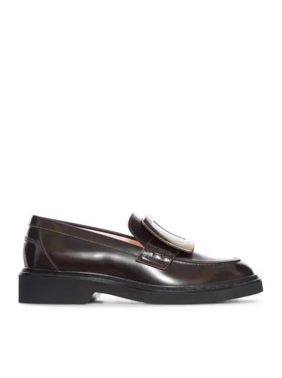 Roger Vivier 25mm Viv Rangers Leather Loafers In Brown