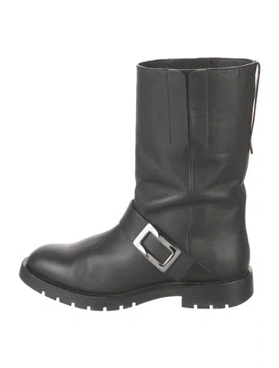 Pre-owned Roger Vivier Leather Moto Boots In Black