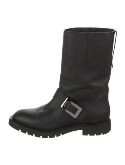 Pre-owned Roger Vivier Leather Moto Boots In Black