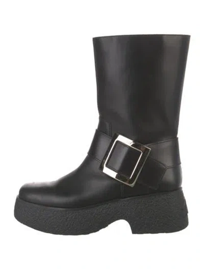 Pre-owned Roger Vivier Leather Moto Boots In Black