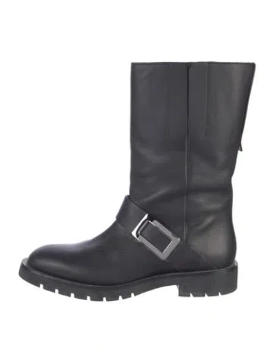 Pre-owned Roger Vivier Leather Moto Boots In Black