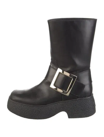 Pre-owned Roger Vivier Leather Moto Boots In Black
