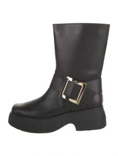 Pre-owned Roger Vivier Leather Moto Boots In Black