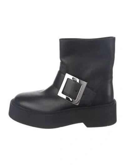 Pre-owned Roger Vivier Leather Moto Boots In Blue