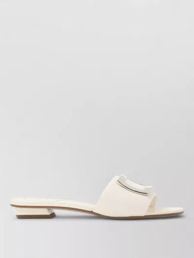 Roger Vivier Leather Mule Sandals Metal Buckle Open Toe In Neutral