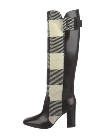 Pre-owned Roger Vivier Leather Plaid Print Boots In Black