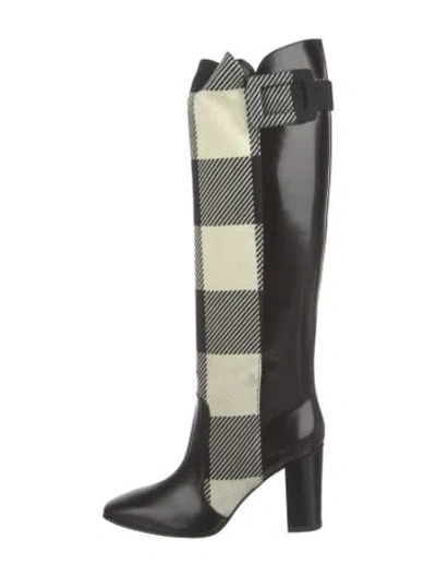 Pre-owned Roger Vivier Leather Plaid Print Boots In Black