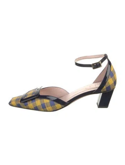 Pre-owned Roger Vivier Leather Plaid Print D'orsay Pumps In Blue