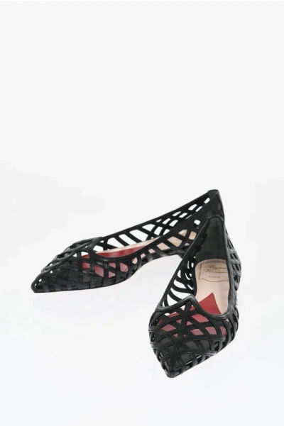 Roger Vivier Leather Point Toe Ballet Flats With Cut-out Details In Black