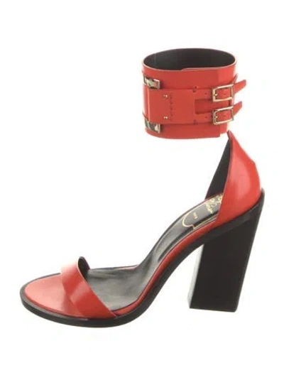 Pre-owned Roger Vivier Leather Printed Sandals In Orange