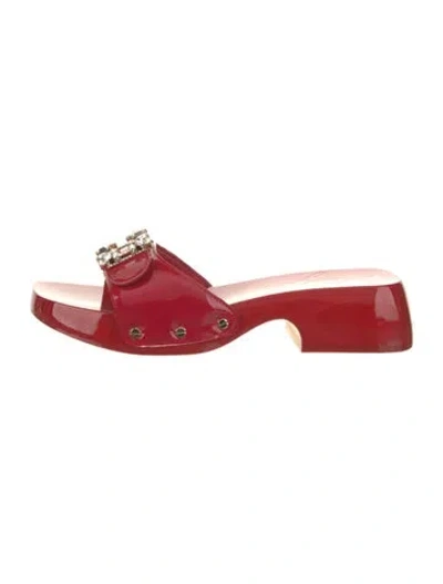 Pre-owned Roger Vivier Leather Printed Slides In Red