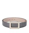 Roger Vivier Leather Reversible Belle Vivier Belt In Gray