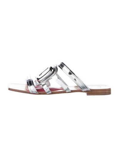 Pre-owned Roger Vivier Leather Slides In Silver