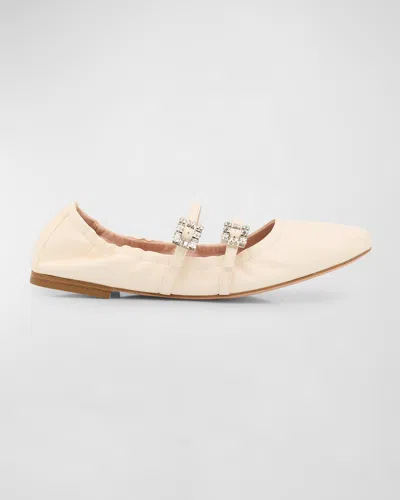 ROGER VIVIER LEATHER STRASS DUAL BUCKLE BALLERINA FLATS
