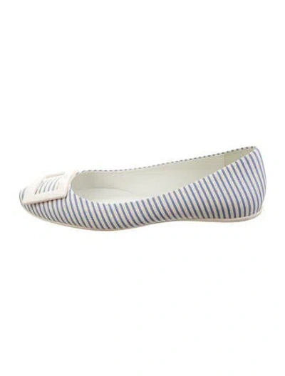 Pre-owned Roger Vivier Leather Striped Ballet Flats In Blue
