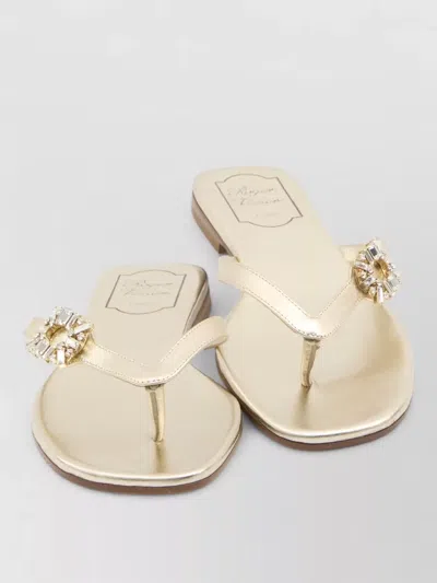 Roger Vivier Leather Thong Sandals Crystal Strap Detail In Gold