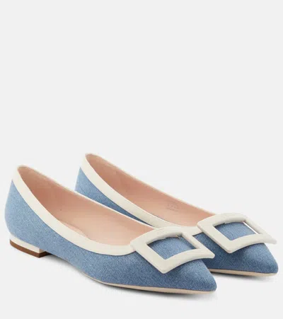 Roger Vivier Ballerinas Aus Denim Mit Leder In Blau