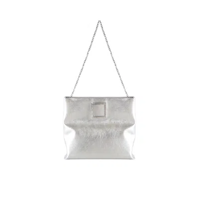 Roger Vivier Leather Trompette Clutch In Silver