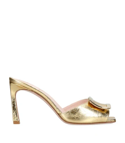 Roger Vivier Leather Trompette Mules 85 In Gold