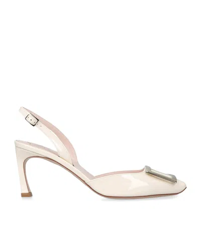 Roger Vivier Leather Trompette Slingback Pumps 70 In White