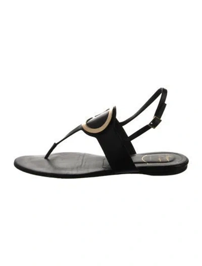 Pre-owned Roger Vivier Leather T-strap Sandals In Black