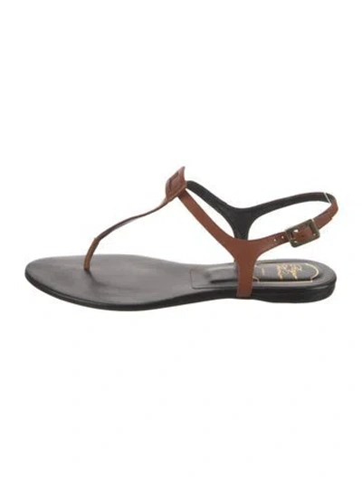 Pre-owned Roger Vivier Leather T-strap Sandals In Neutral