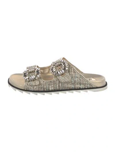 Pre-owned Roger Vivier Leather Tweed Pattern Slides In Neutral