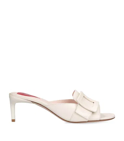Roger Vivier Leather Viv' Canard Heeled Mules 55 In White