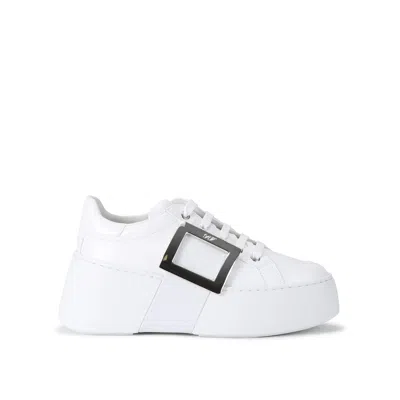 Roger Vivier Leather Viv Skate Platform Sneakers In White