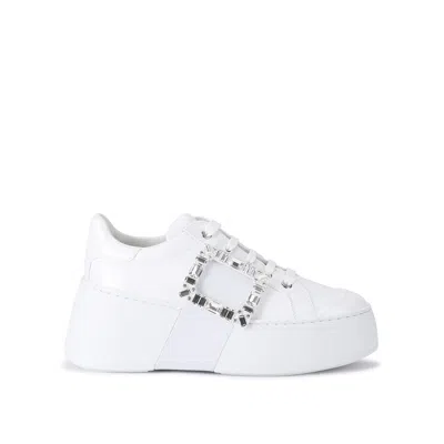 Roger Vivier Leather Viv Skate Platform Sneakers In White