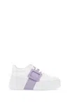 Roger Vivier Elegant Leather Skate Sneakers With Patent Toe In Bianco