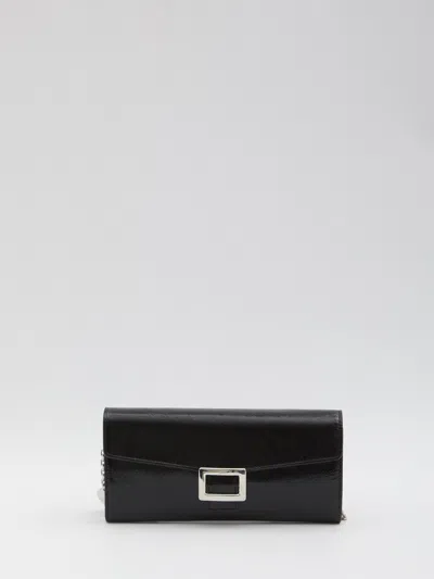 Roger Vivier Leather Wallet With Buckle Fastening In Black