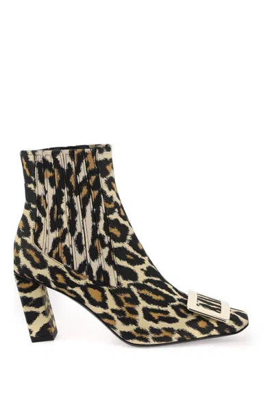 Roger Vivier Leopard Jacquard 'belle Vivier' Chelsea Boots In Beige