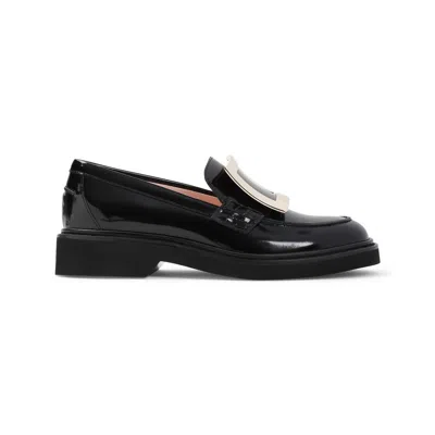 Roger Vivier Block Heel Loafer With Metallic Buckle Detail In Black