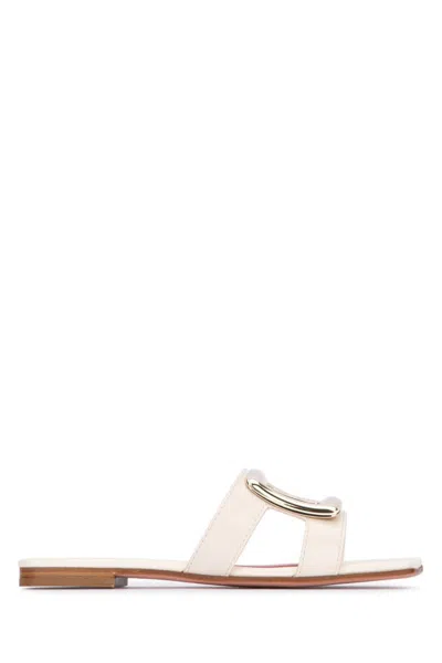 Roger Vivier 5mm New Metal Buckle Leather Slides In Cire