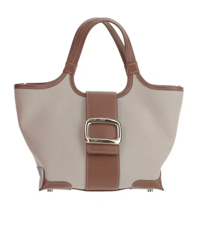 Roger Vivier Logo Engraved Buckle Shoulder Bag In Nude