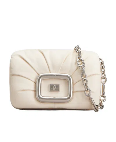 Roger Vivier Logo Engraved Foldover Top Shoulder Bag In Nude