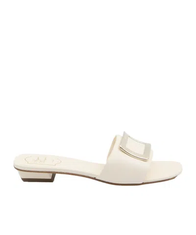 Roger Vivier Rv Padded Leather Slides In White