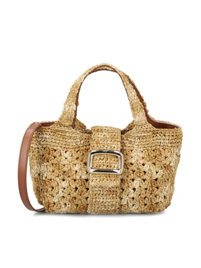 Roger Vivier Logo Engraved Woven Shoulder Bag In Natural