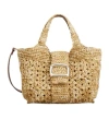 Roger Vivier Logo Engraved Woven Shoulder Bag In Nude