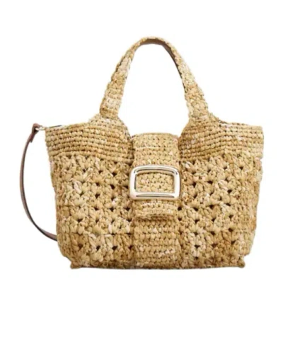Roger Vivier Logo Engraved Woven Shoulder Bag In Nude