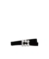 Roger Vivier Flower Strass Buckle Satin Belt In Black