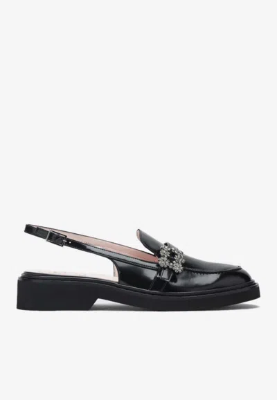 Roger Vivier Viv Rangers Crystal-embellished Leather Slingback Loafers In Black
