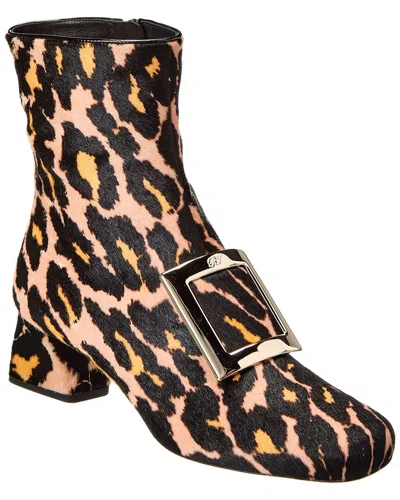 Roger Vivier Logo Plaque Piping Haircalf Bootie In Brown