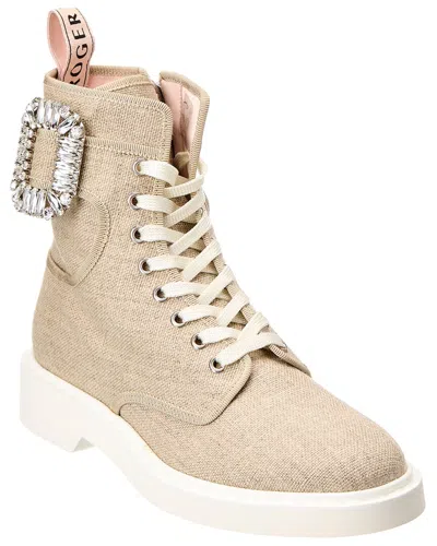 ROGER VIVIER LOGO PLAQUE VIV CANVAS BOOTIE
