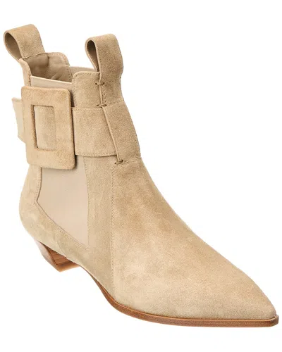 Roger Vivier Logo Plaque Viv Suede Bootie In Brown