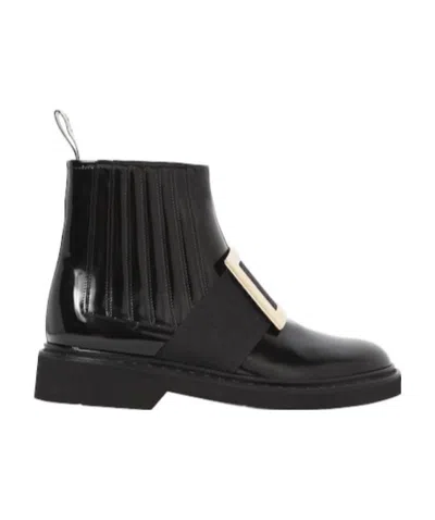 Roger Vivier Viv Ranger Embellished Patent-leather Chelsea Boots In Black
