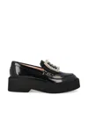 Roger Vivier Viv' Rangers Crystal Embellished Leather Loafers In Black