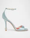 Roger Vivier Marlene Strass-heel Satin Ankle-strap Sandals In Blue